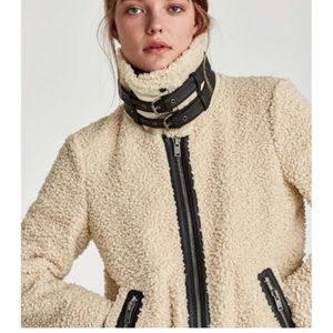 Zara Sherpa moto jacket M
